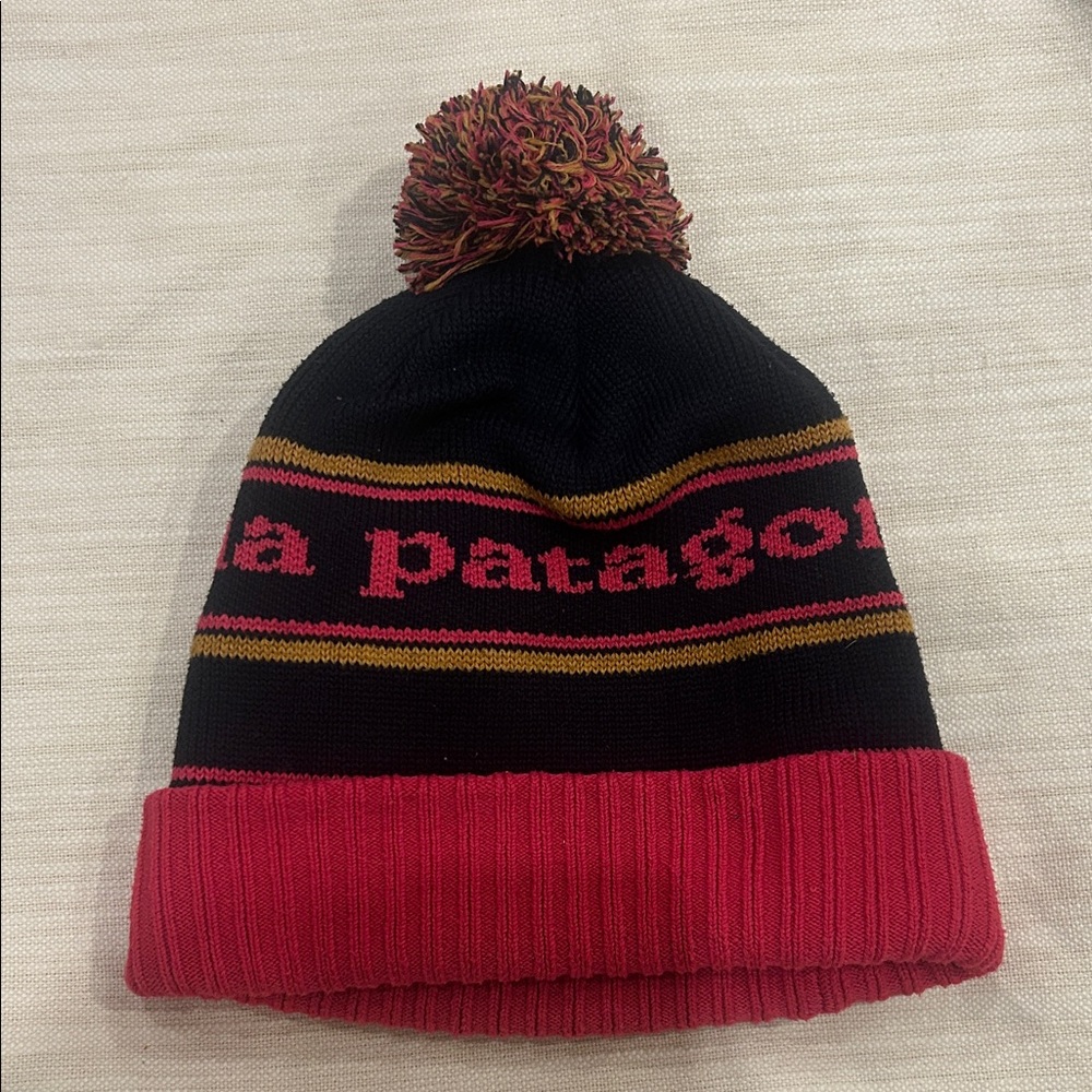 Patagonia Blue and Pink Pom-Pom Beanie